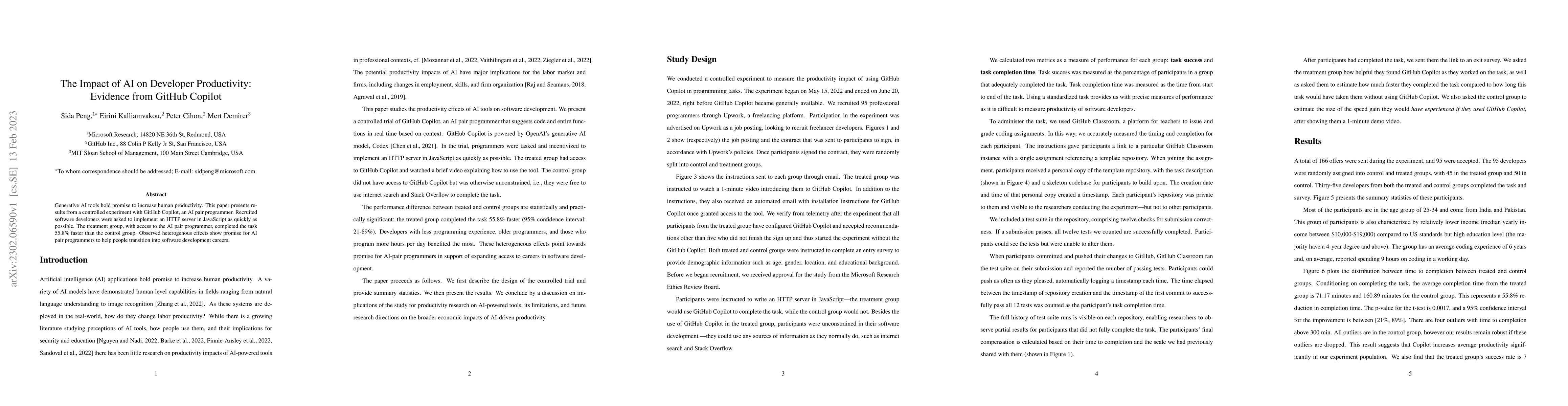 Thumbnail for The Impact of AI on Developer Productivity: Evidence from GitHub Copilot
