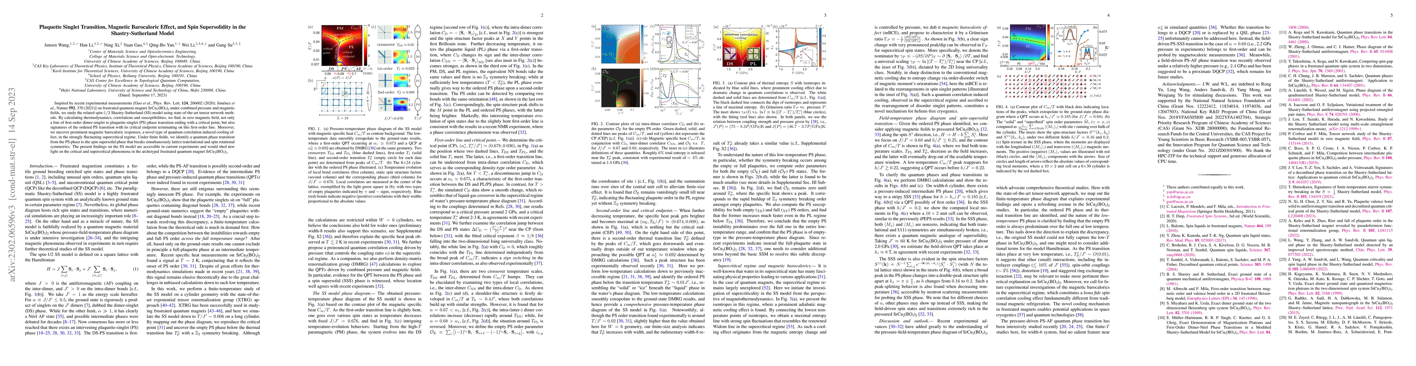 Thumbnail for Plaquette Singlet Transition, Magnetic Barocaloric Effect, and Spin
  Supersolidity in the Shastry-Sutherland Model