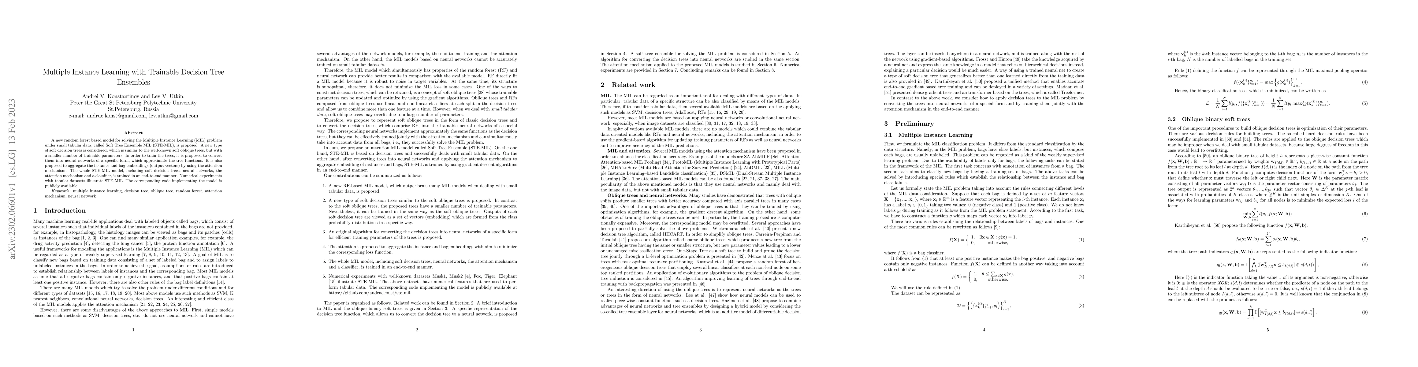 Thumbnail for Multiple Instance Learning with Trainable Decision Tree Ensembles