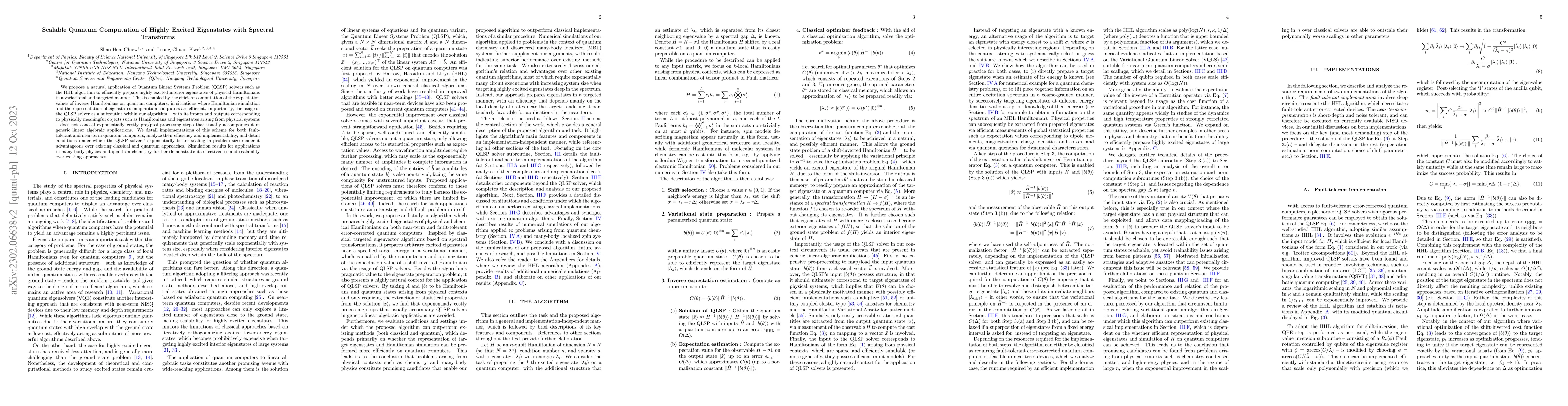 Thumbnail for Scalable Quantum Computation of Highly Excited Eigenstates with Spectral
  Transforms