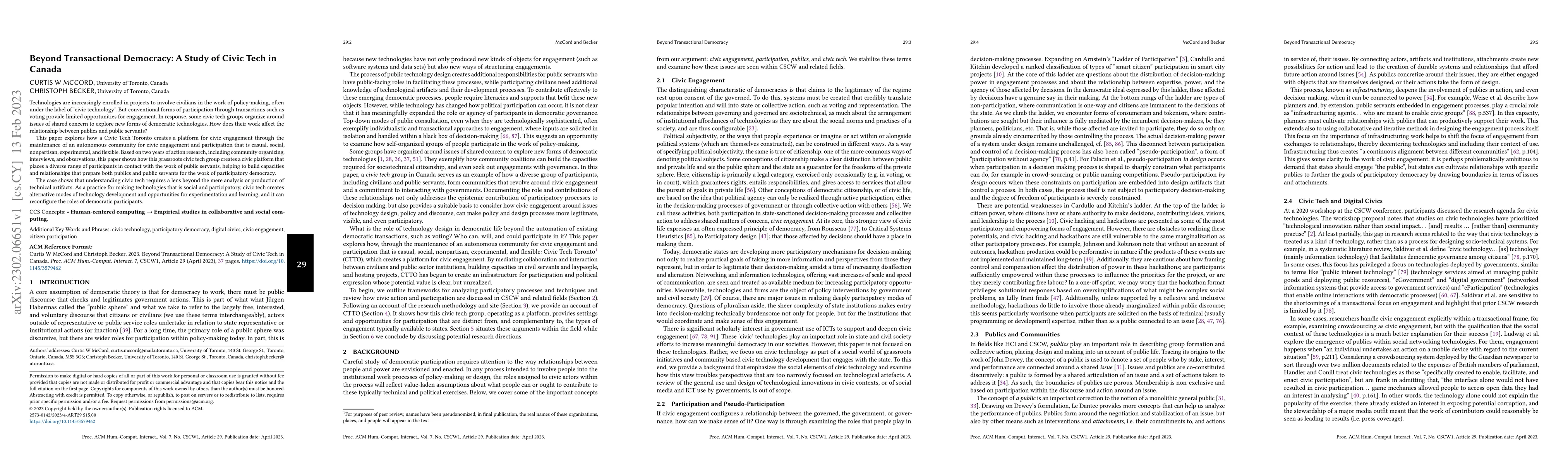 Thumbnail for Beyond Transactional Democracy: A Study of Civic Tech in Canada
