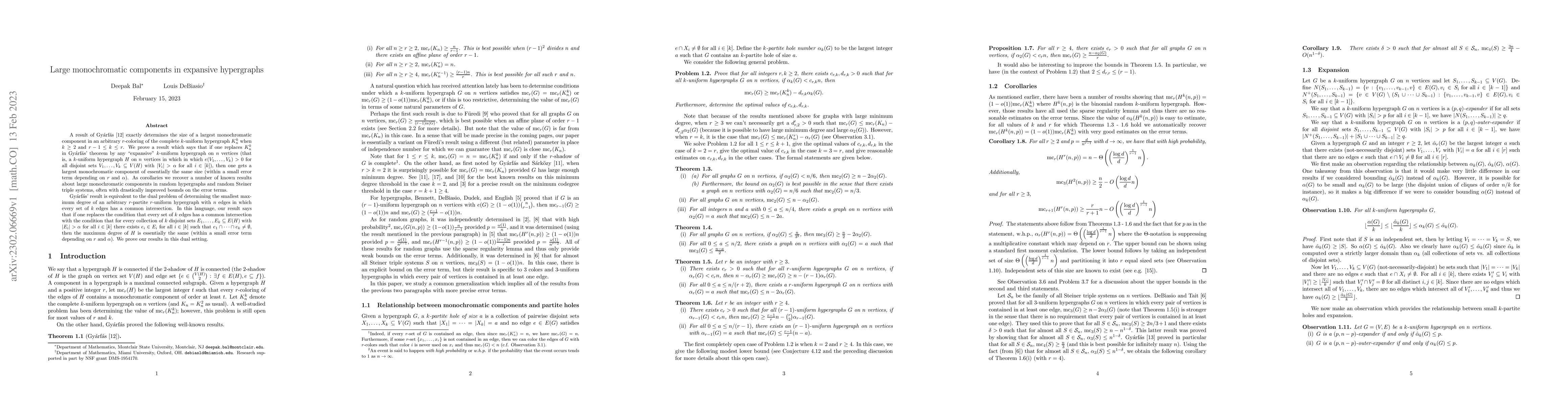 Thumbnail for Large monochromatic components in expansive hypergraphs