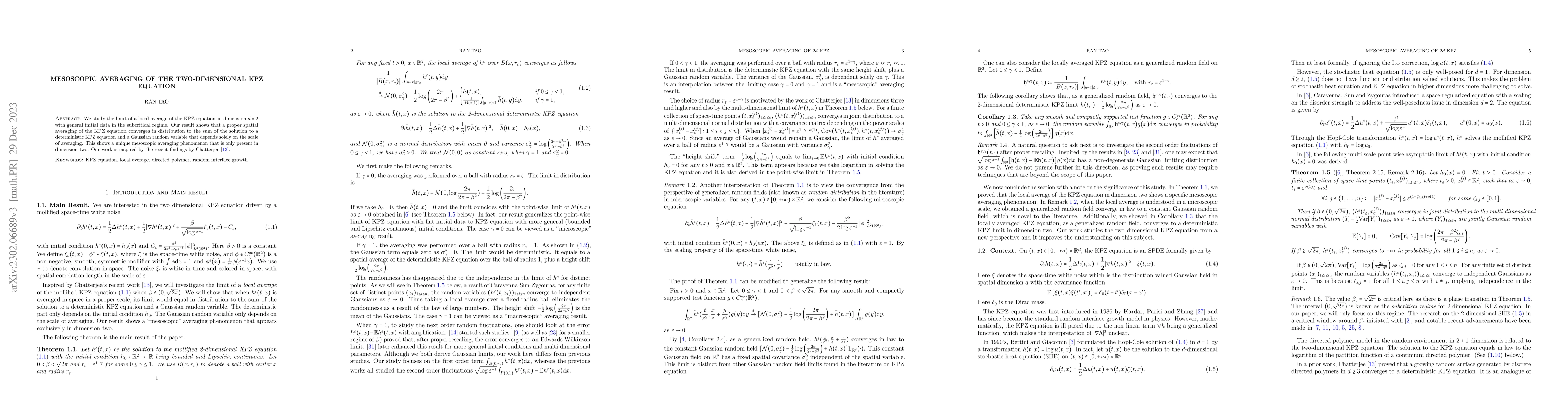 Thumbnail for Mesoscopic averaging of the two-dimensional KPZ equation