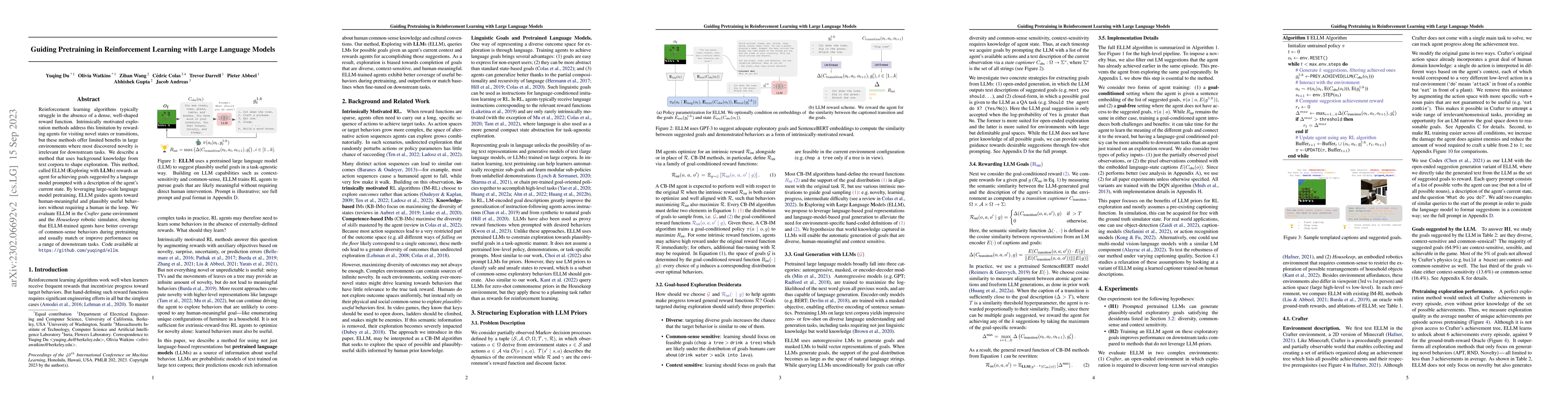 Thumbnail for Guiding Pretraining in Reinforcement Learning with Large Language Models