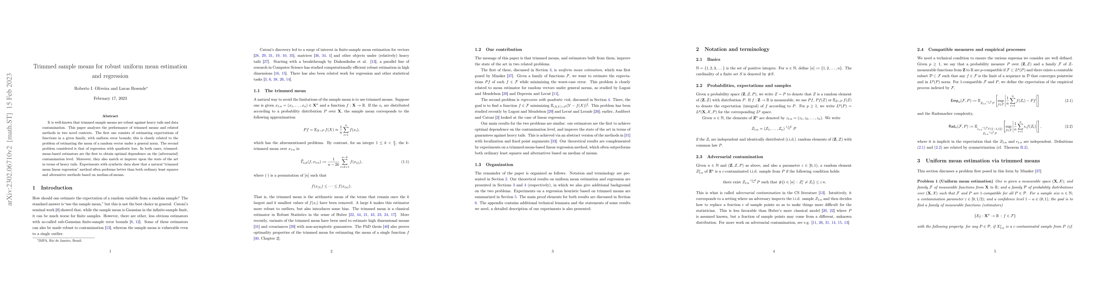 Thumbnail for Trimmed sample means for robust uniform mean estimation and regression
