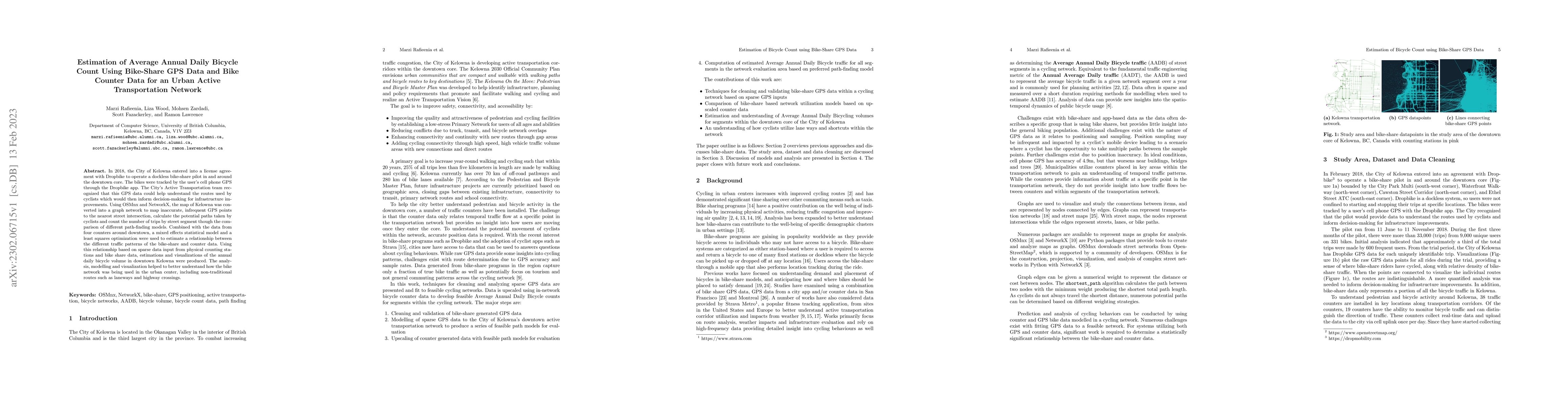 Thumbnail for Estimation of Average Annual Daily Bicycle Count Using Bike-Share GPS
  Data and Bike Counter Data for an Urban Active Transportation Network