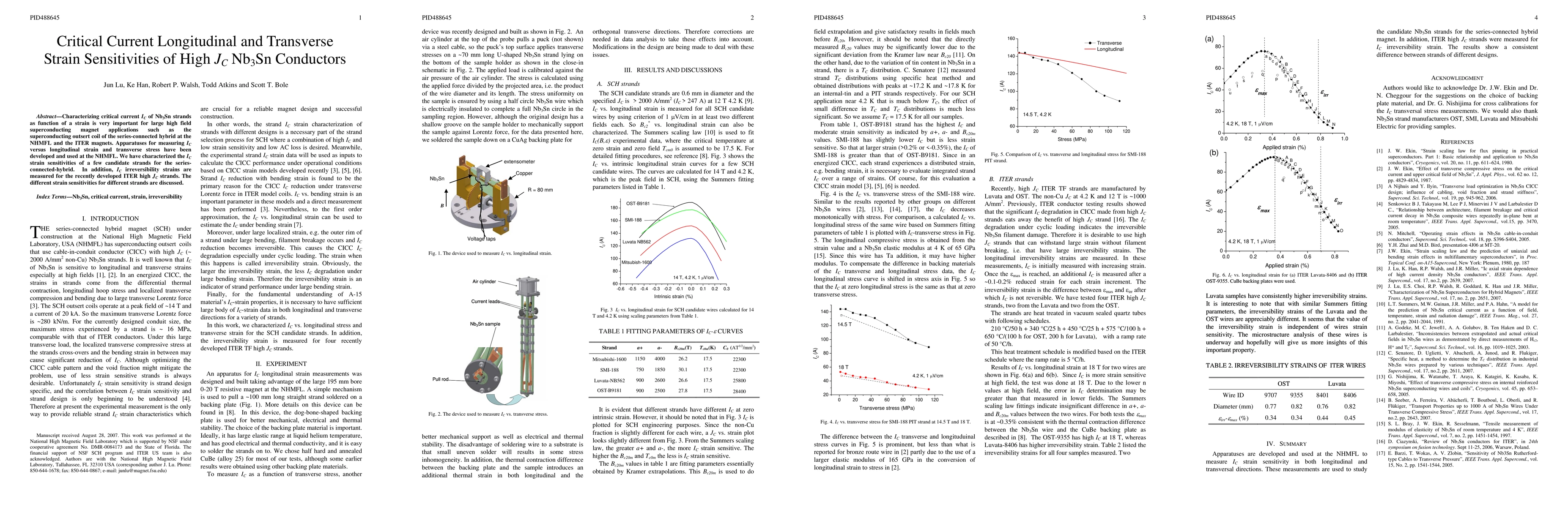 Thumbnail for Critical Current Longitudinal and Transverse Strain Sensitivities of
  High JC Nb3Sn Conductors