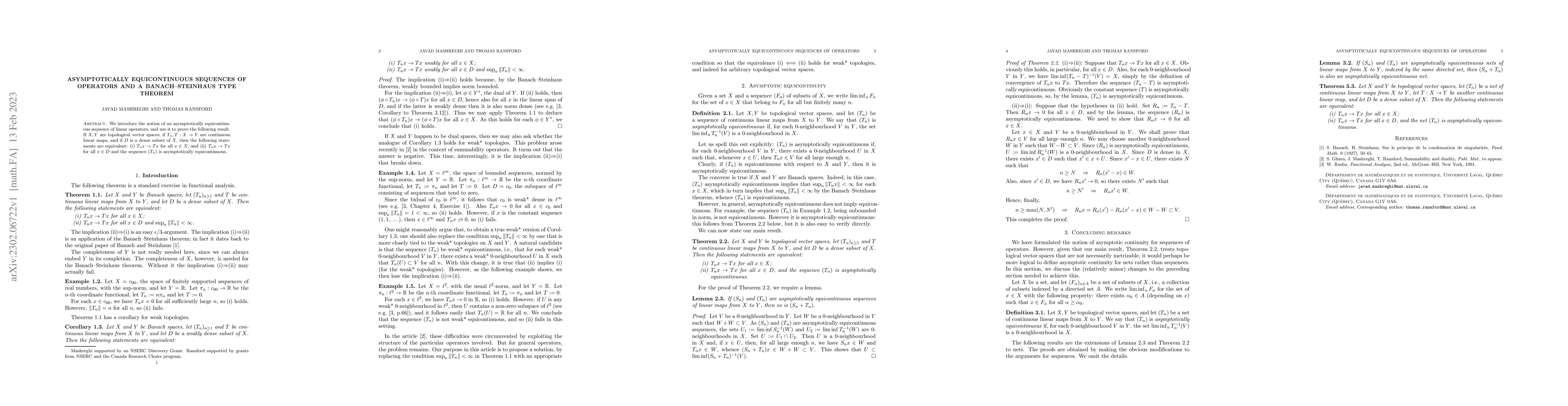 Thumbnail for Asymptotically equicontinuous sequences of operators and a
  Banach-Steinhaus type theorem