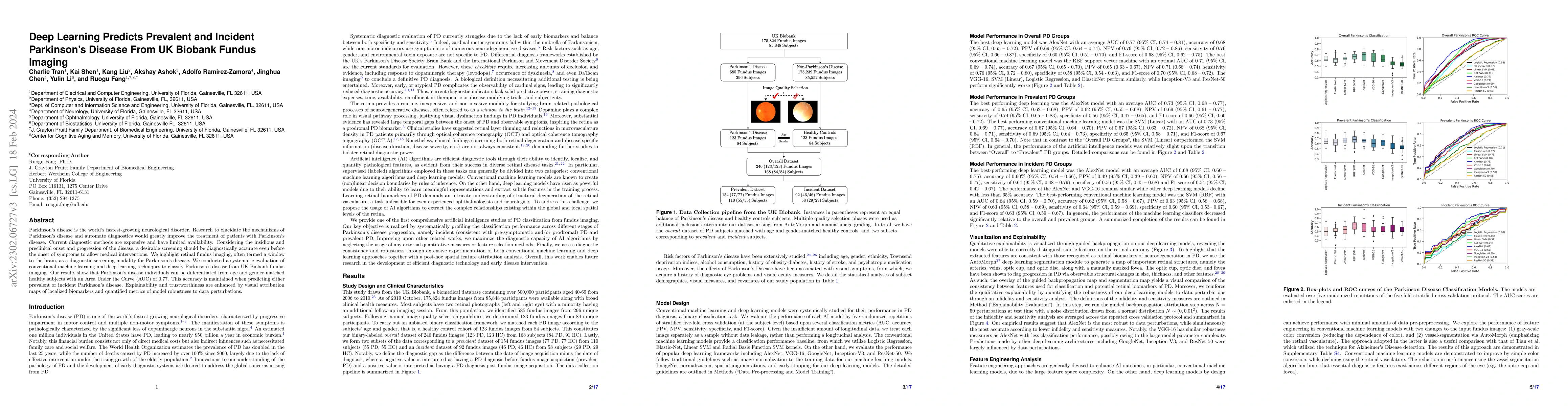Thumbnail for Deep Learning Predicts Prevalent and Incident Parkinson's Disease From
  UK Biobank Fundus Imaging