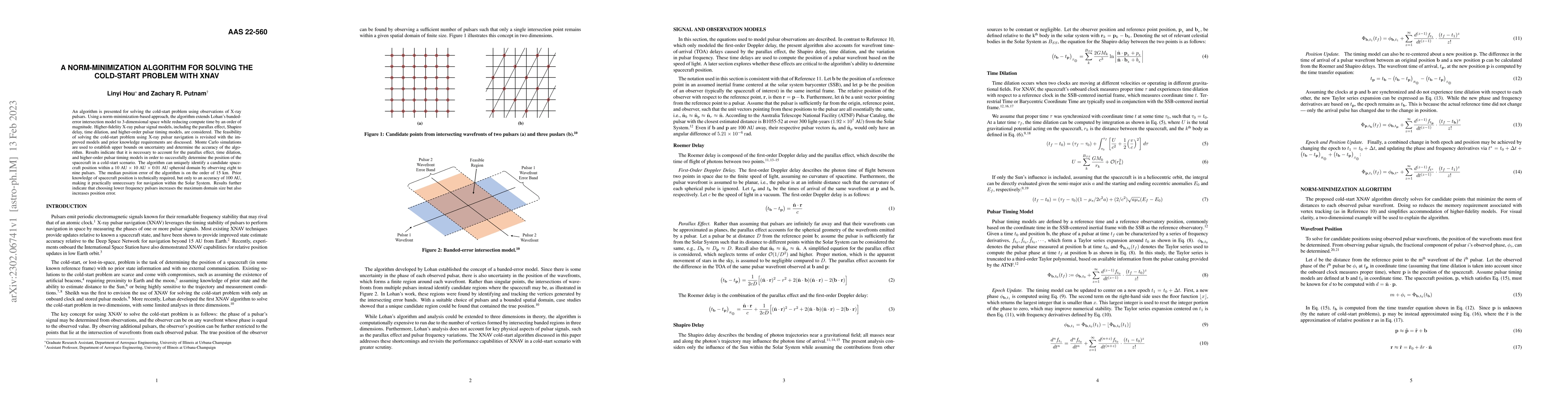 Thumbnail for A Norm-Minimization Algorithm for Solving the Cold-Start Problem with
  XNAV