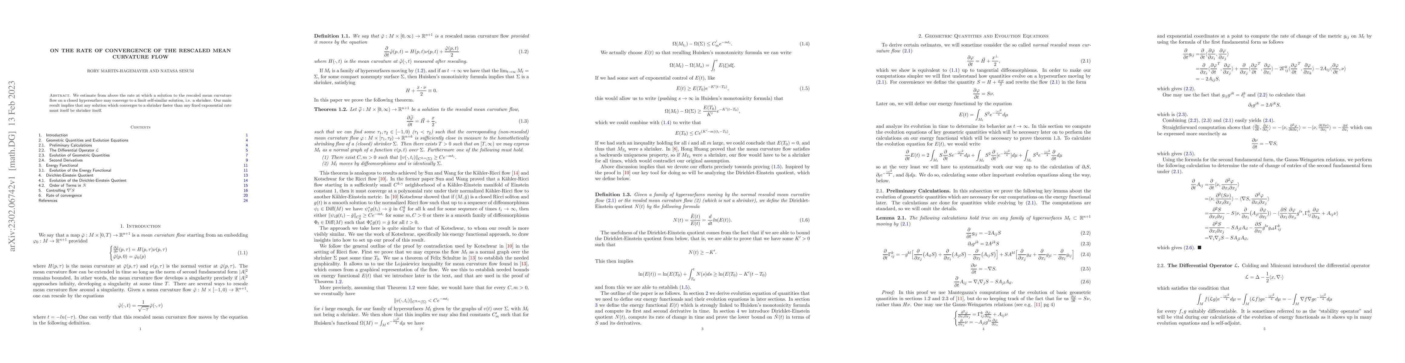 Thumbnail for On the rate of convergence of the rescaled mean curvature flow
