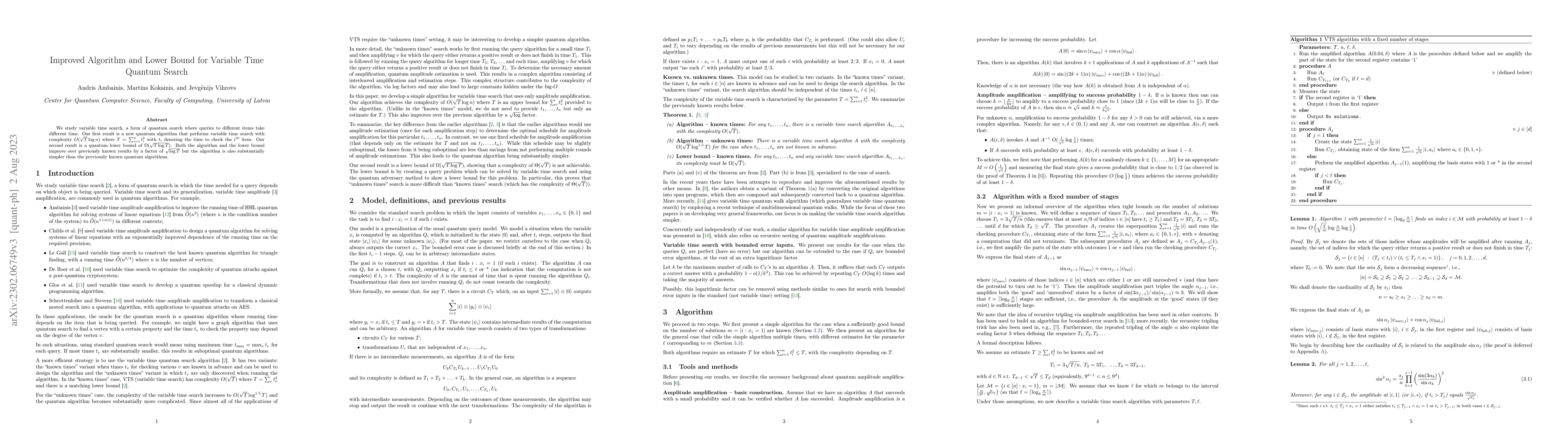 Thumbnail for Improved Algorithm and Lower Bound for Variable Time Quantum Search
