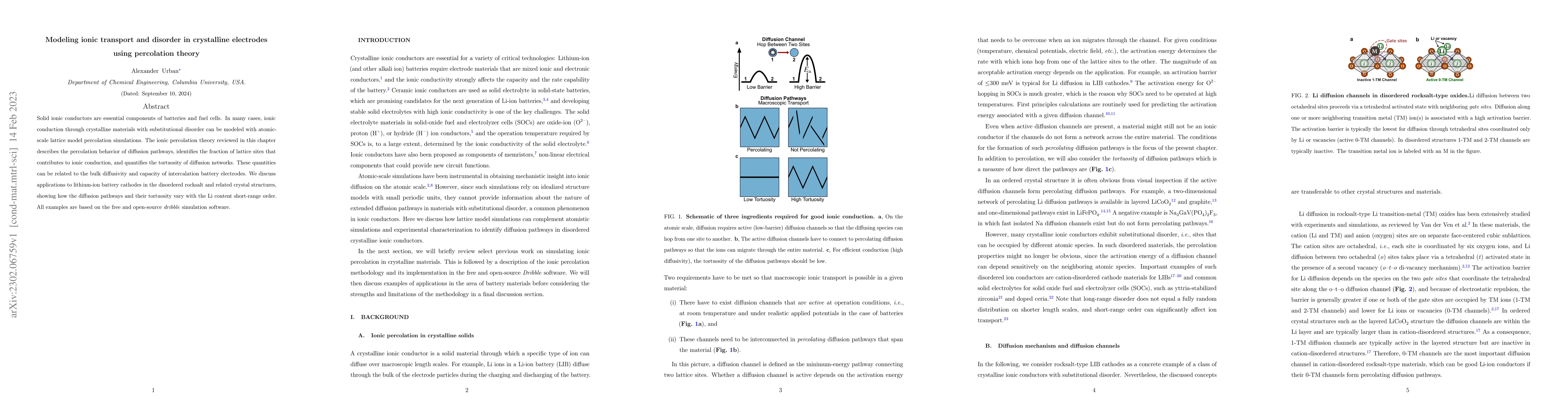 Thumbnail for Modeling ionic transport and disorder in crystalline electrodes using
  percolation theory