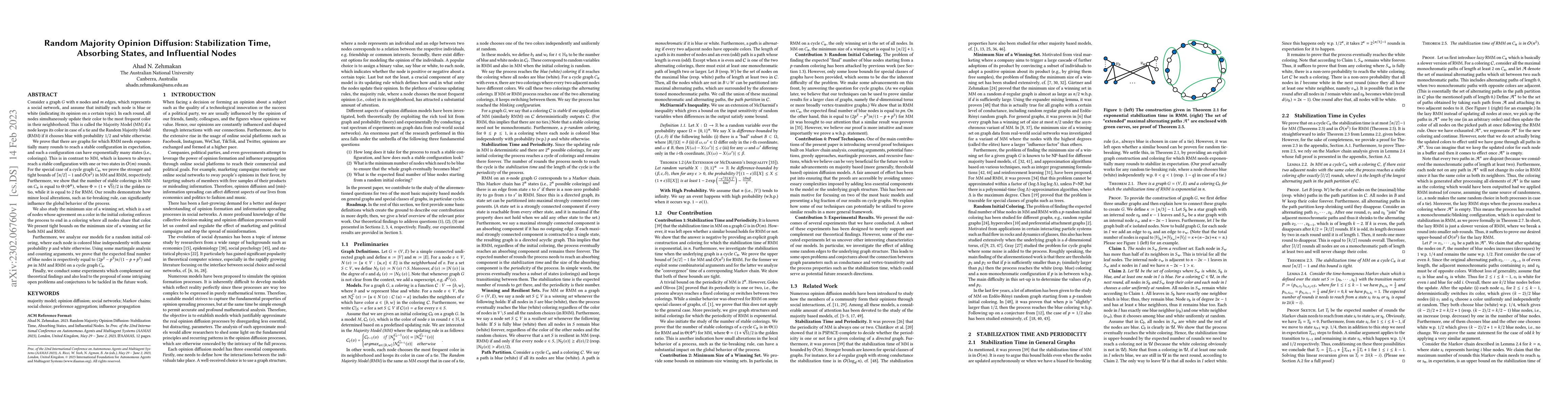 Thumbnail for Random Majority Opinion Diffusion: Stabilization Time, Absorbing States,
  and Influential Nodes