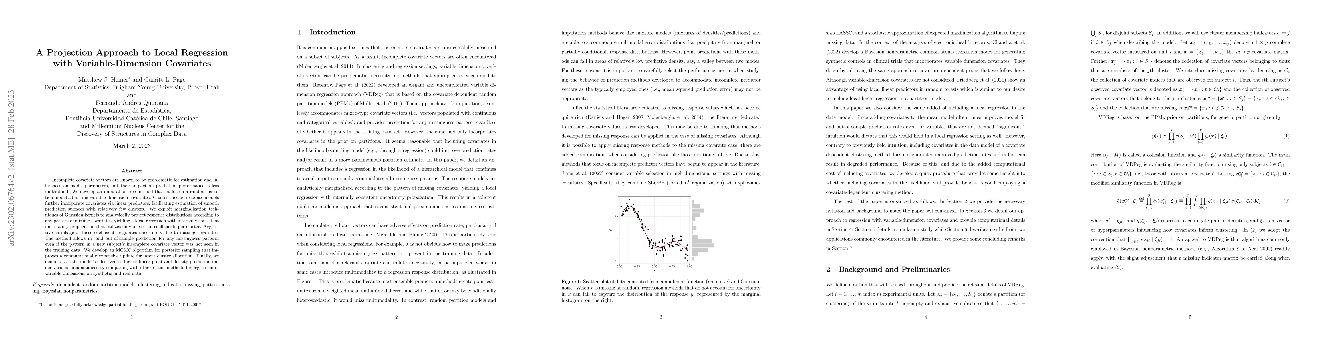 Thumbnail for A Projection Approach to Local Regression with Variable-Dimension
  Covariates
