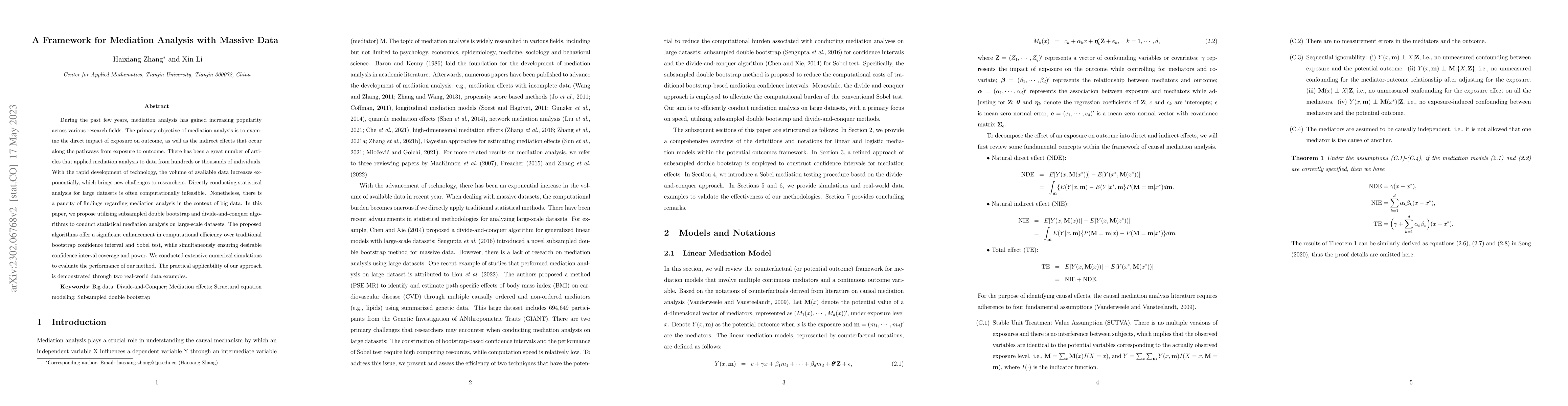 Thumbnail for A Framework for Mediation Analysis with Massive Data