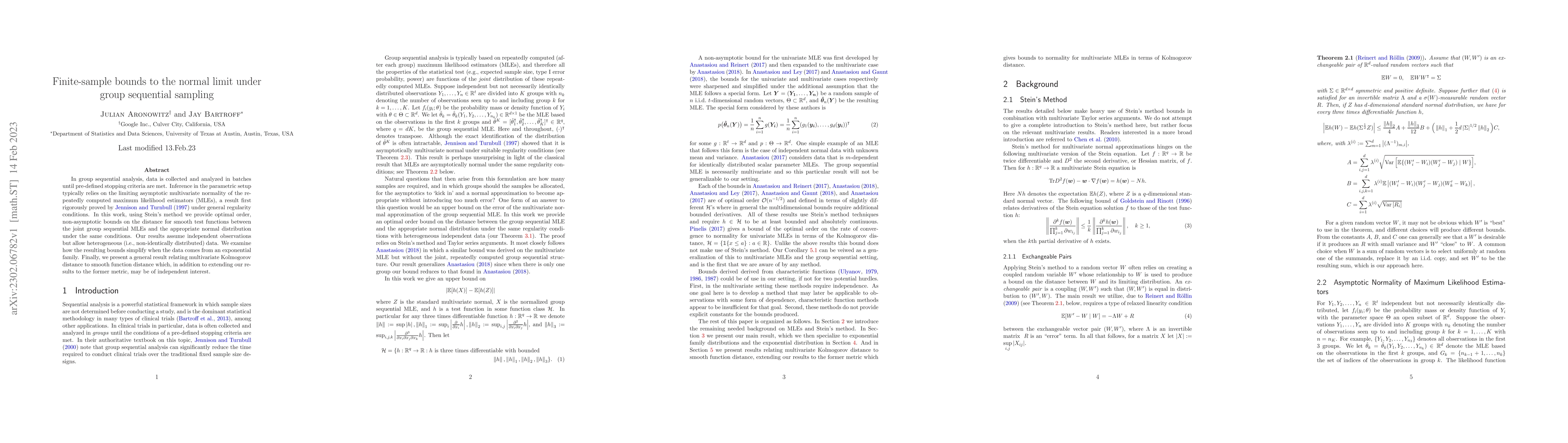 Thumbnail for Finite-sample bounds to the normal limit under group sequential sampling