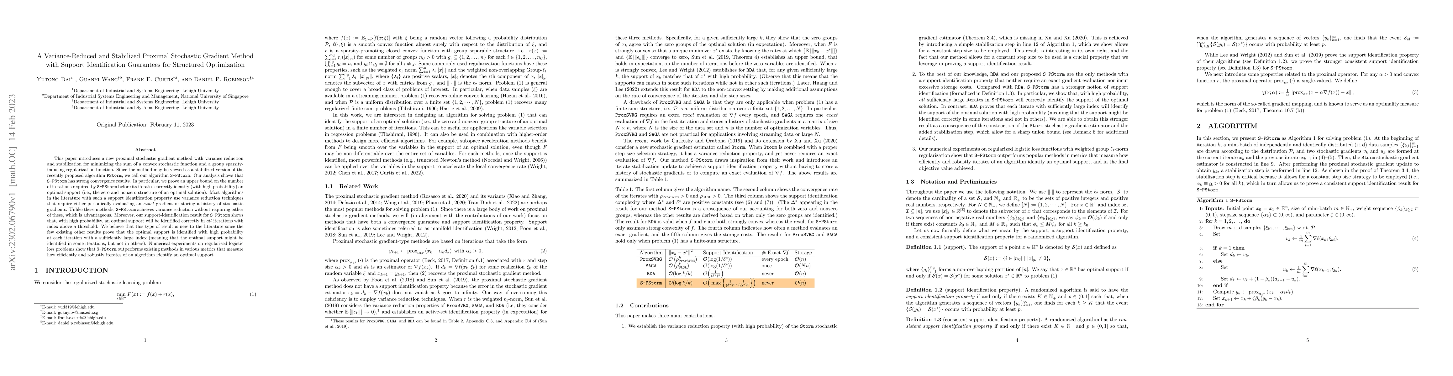Thumbnail for A Variance-Reduced and Stabilized Proximal Stochastic Gradient Method
  with Support Identification Guarantees for Structured Optimization