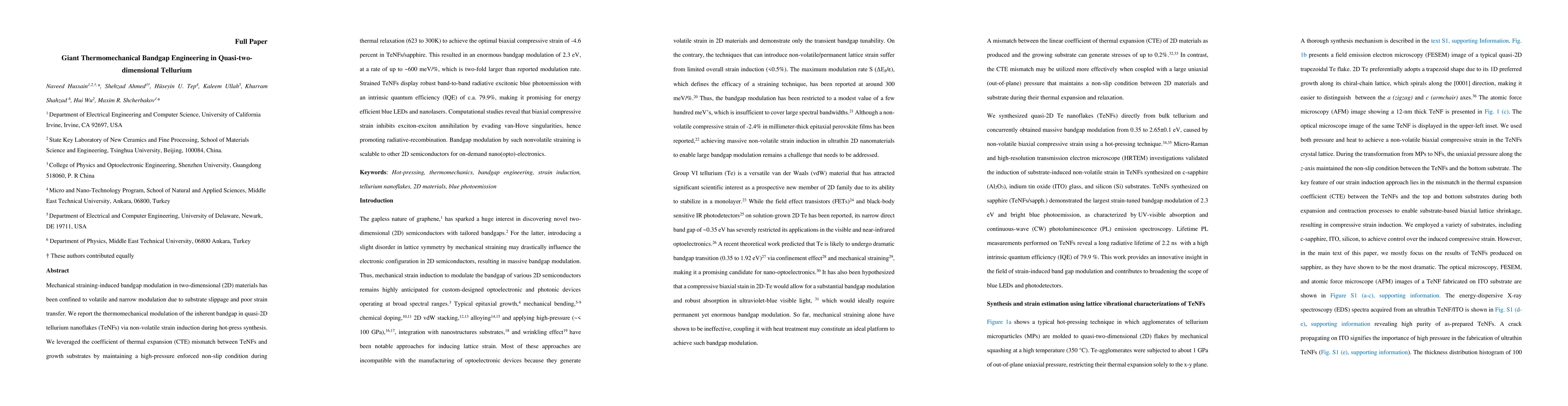 Thumbnail for Giant Thermomechanical Bandgap Engineering in Quasi-two-dimensional
  Tellurium