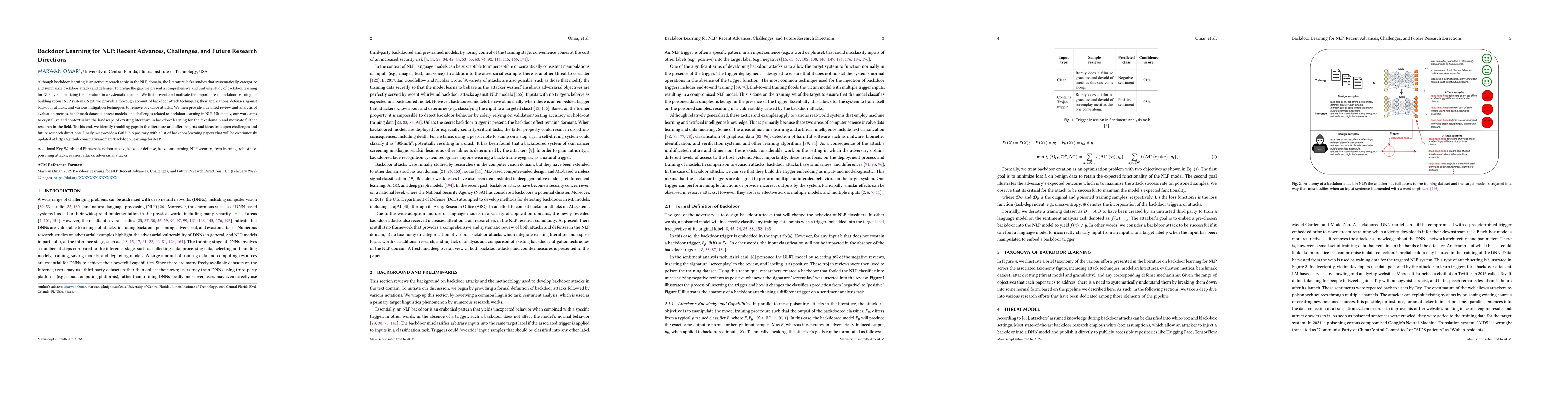 Thumbnail for Backdoor Learning for NLP: Recent Advances, Challenges, and Future
  Research Directions
