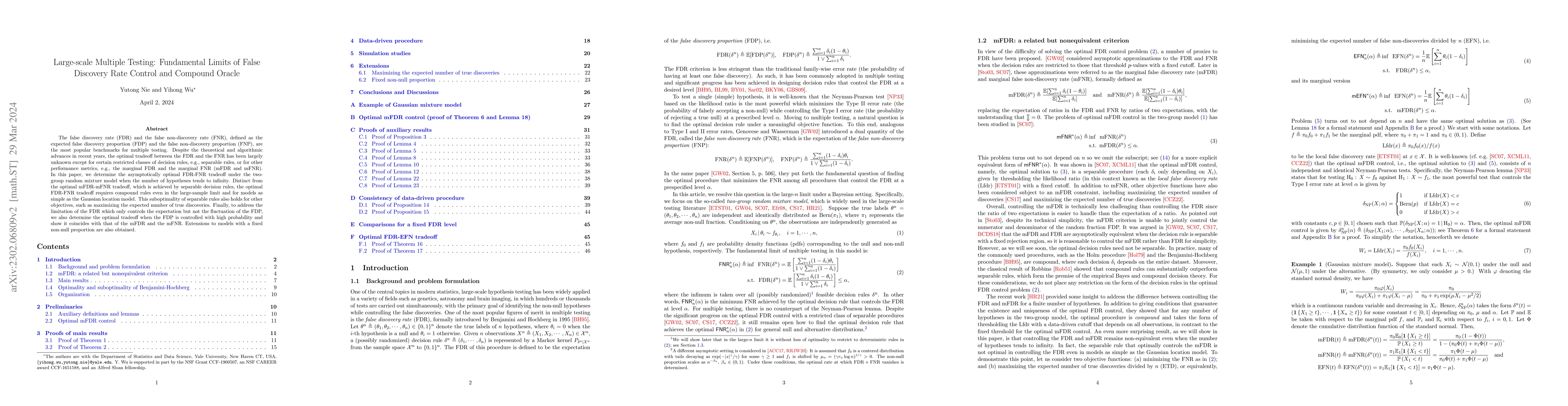 Thumbnail for Large-scale Multiple Testing: Fundamental Limits of False Discovery Rate
  Control and Compound Oracle