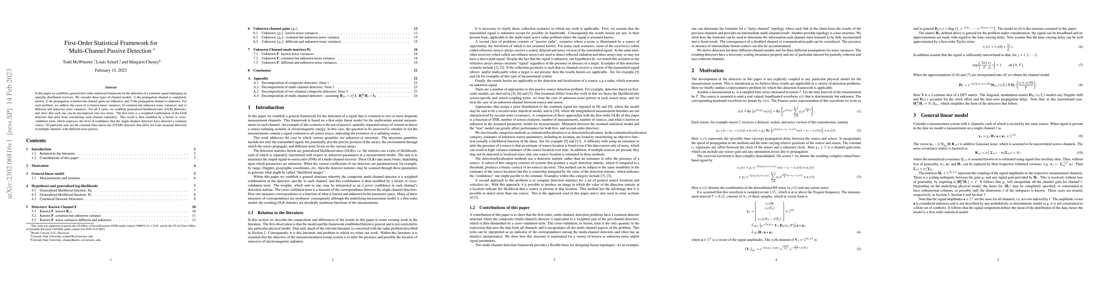Thumbnail for First-Order Statistical Framework for Multi-Channel Passive Detection