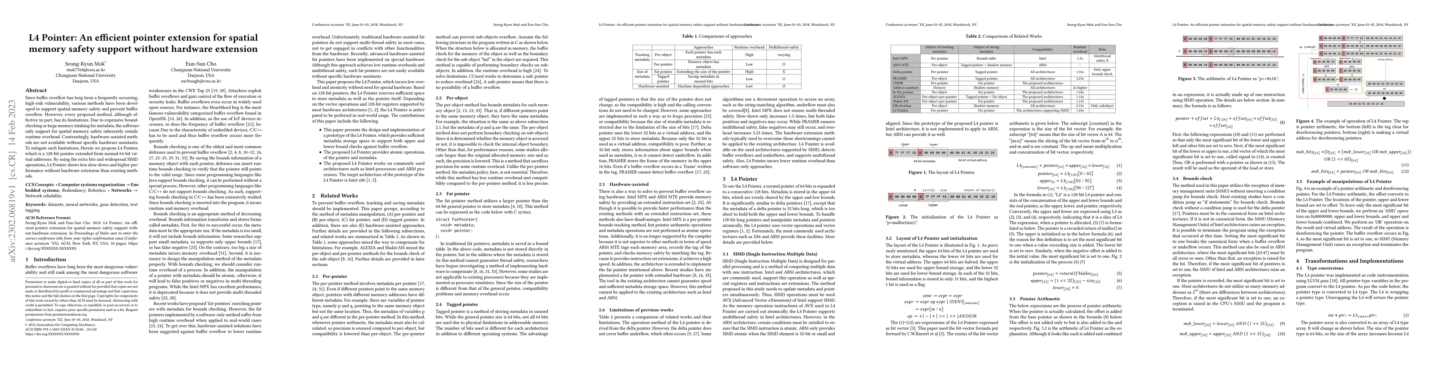 Thumbnail for L4 Pointer: An efficient pointer extension for spatial memory safety
  support without hardware extension