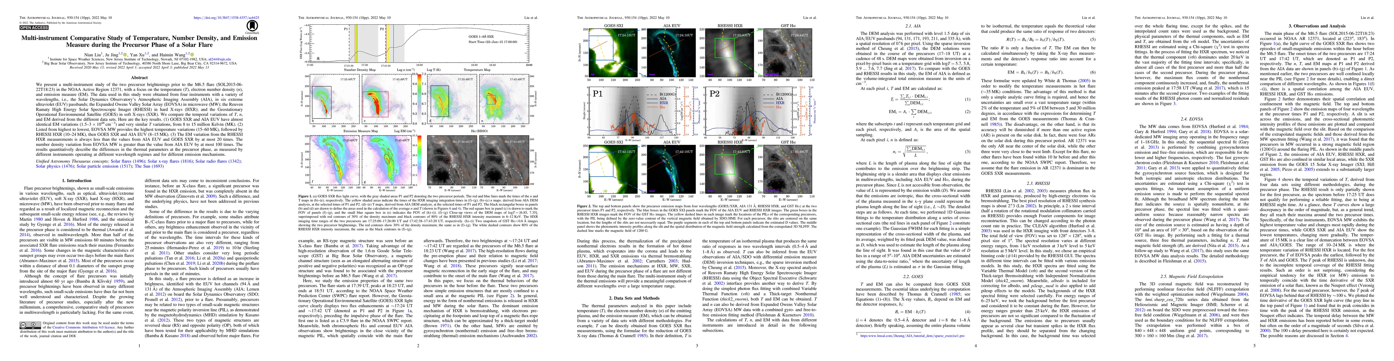 Thumbnail for Multi-instrument Comparative Study of Temperature, Number Density, and
  Emission Measure during the Precursor Phase of a Solar Flare