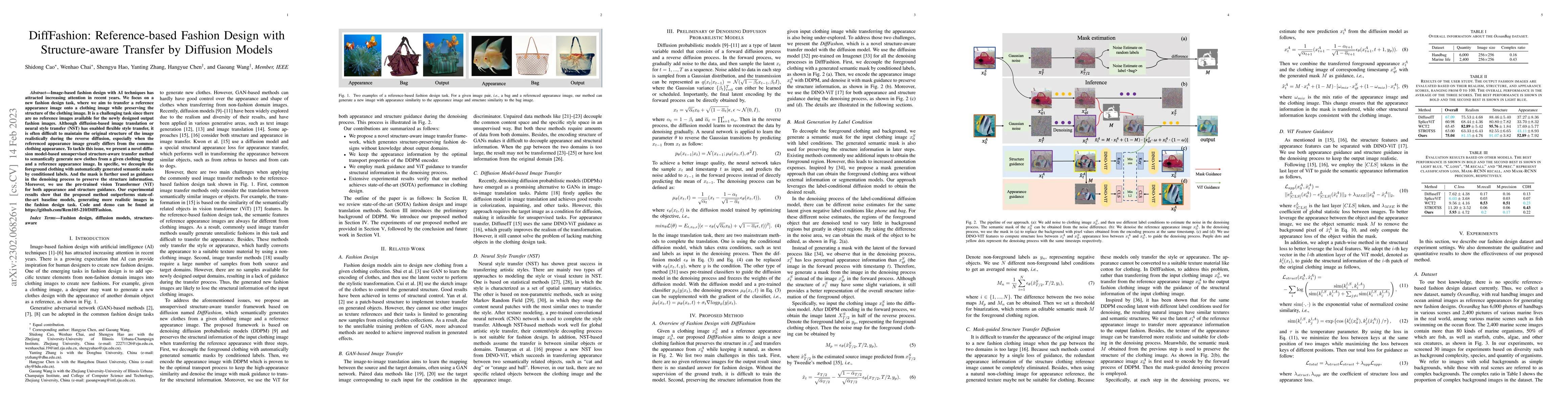Thumbnail for DiffFashion: Reference-based Fashion Design with Structure-aware
  Transfer by Diffusion Models