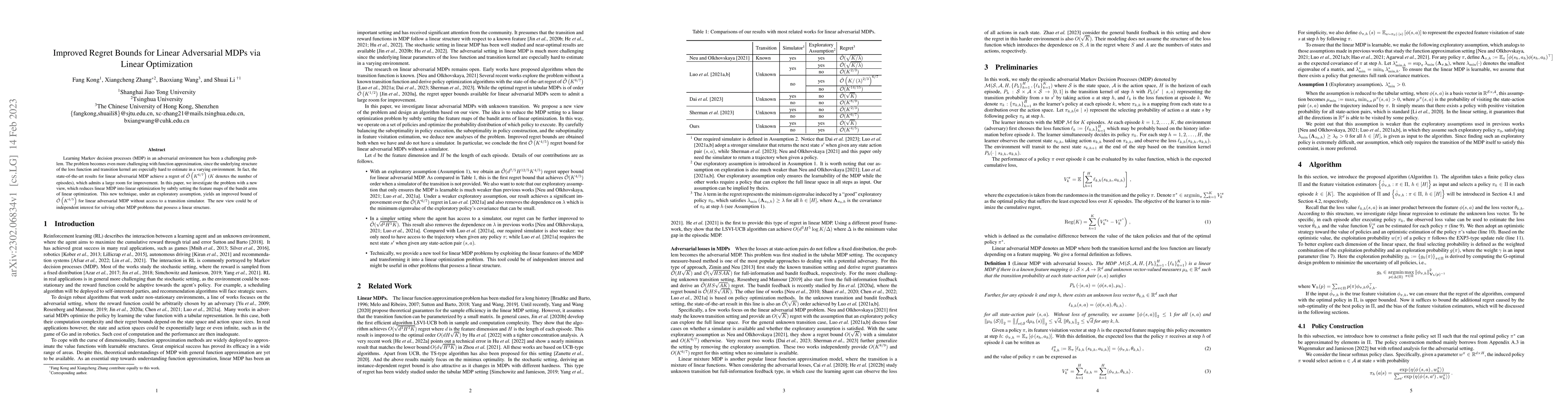 Thumbnail for Improved Regret Bounds for Linear Adversarial MDPs via Linear
  Optimization