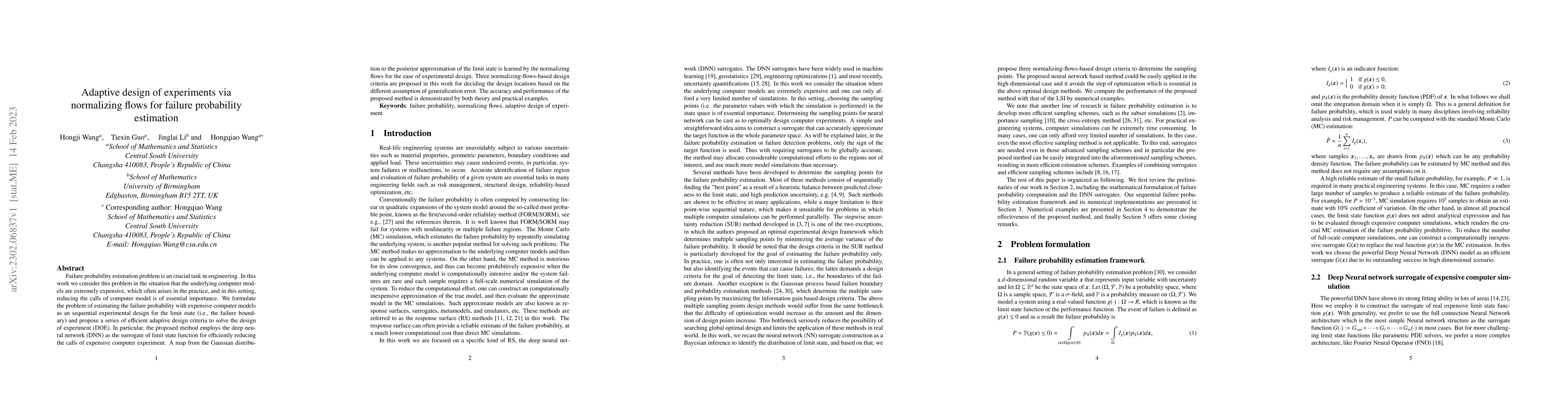 Thumbnail for Adaptive design of experiment via normalizing flows for failure
  probability estimation