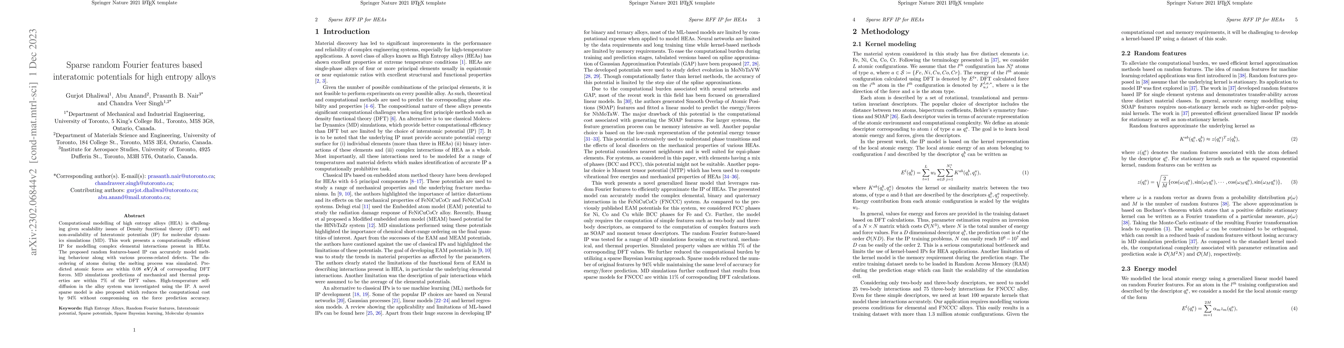 Thumbnail for Sparse random Fourier features based interatomic potentials for high
  entropy alloys