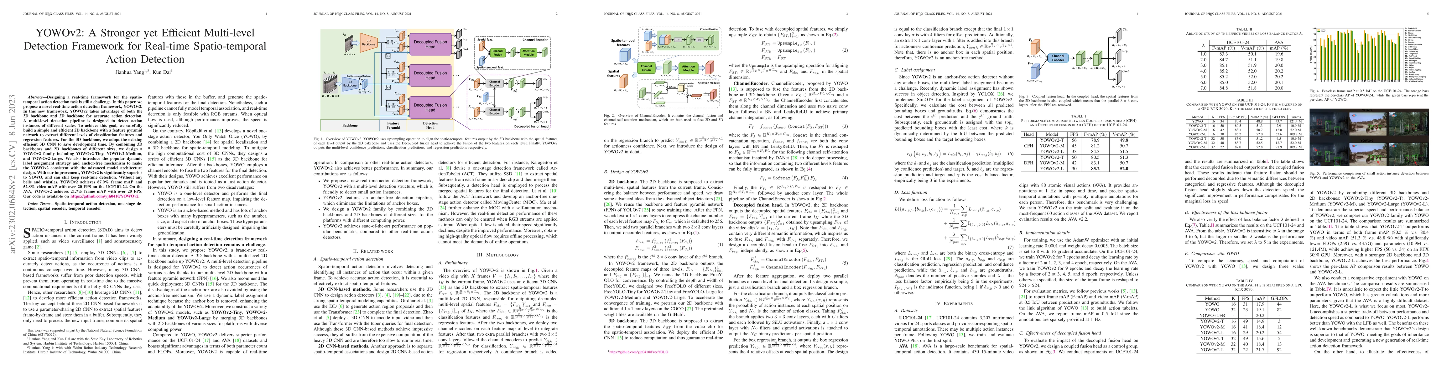 Thumbnail for YOWOv2: A Stronger yet Efficient Multi-level Detection Framework for
  Real-time Spatio-temporal Action Detection