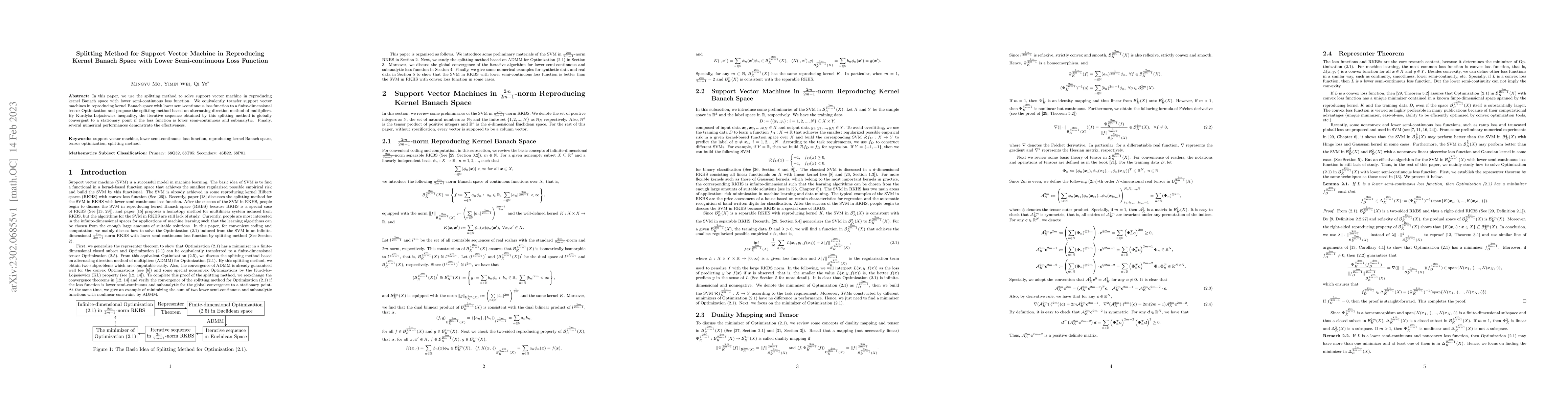 Thumbnail for Splitting Method for Support Vector Machine in Reproducing Kernel Banach
  Space with Lower Semi-continuous Loss Function