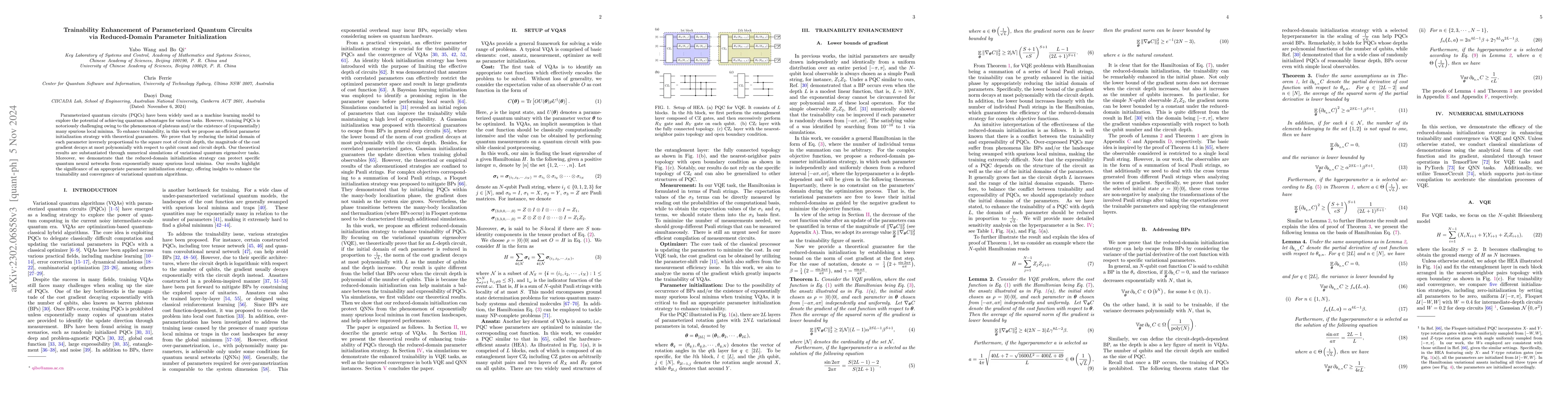 Thumbnail for Trainability Enhancement of Parameterized Quantum Circuits via
  Reduced-Domain Parameter Initialization