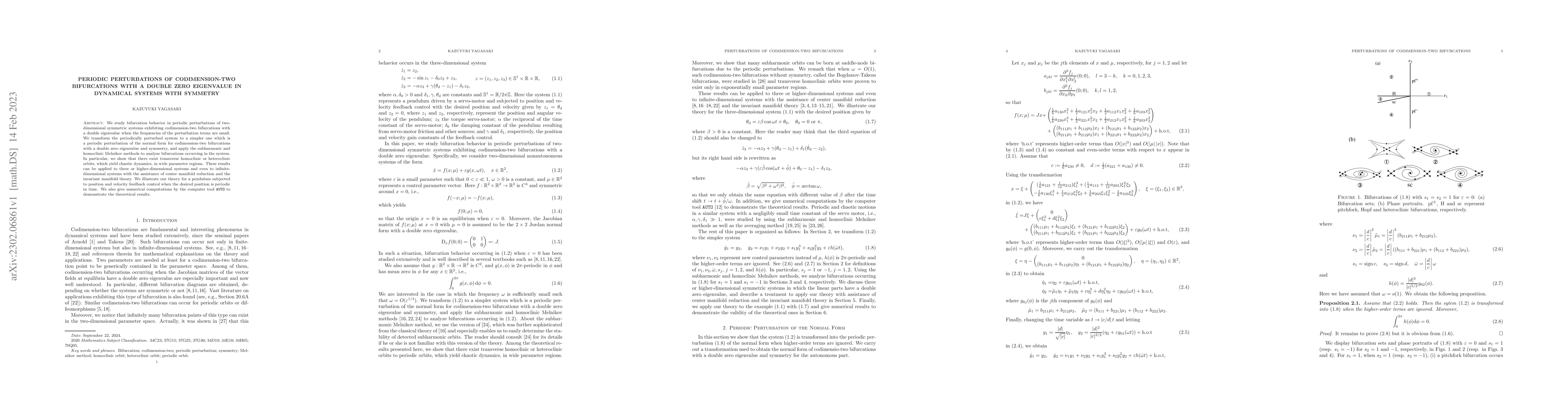 Thumbnail for Periodic perturbations of codimension-two bifurcations with a double
  zero eigenvalue in dynamical systems with symmetry