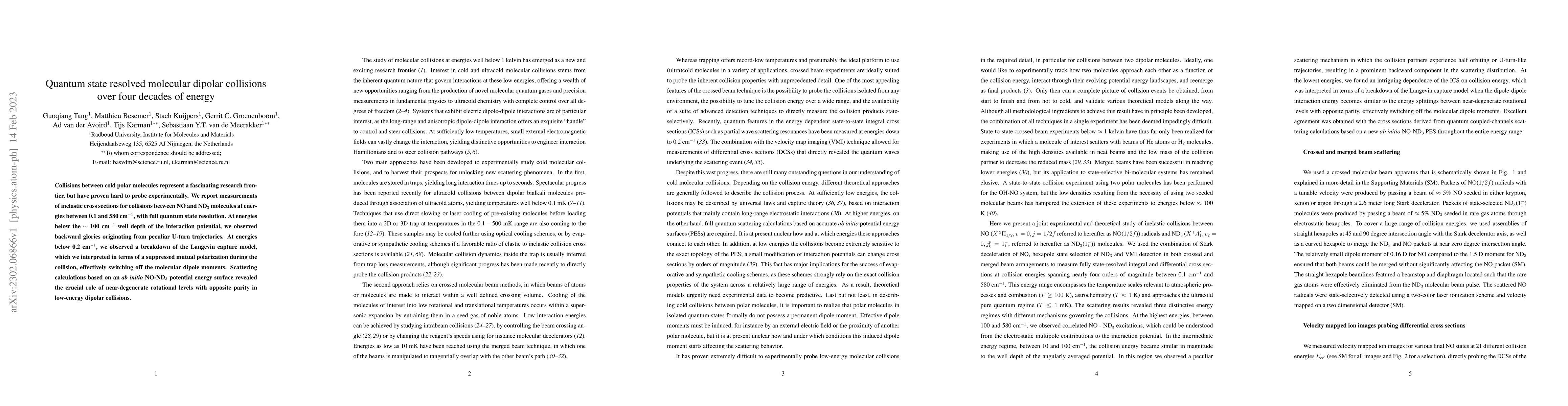 Thumbnail for Quantum state resolved molecular dipolar collisions over four decades of
  energy