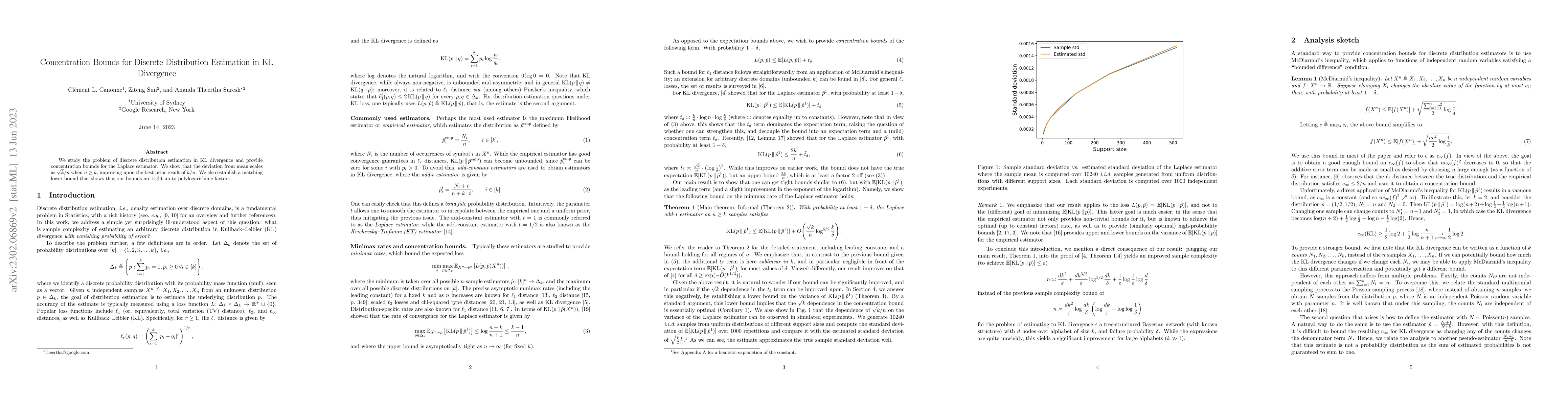 Thumbnail for Concentration Bounds for Discrete Distribution Estimation in KL
  Divergence
