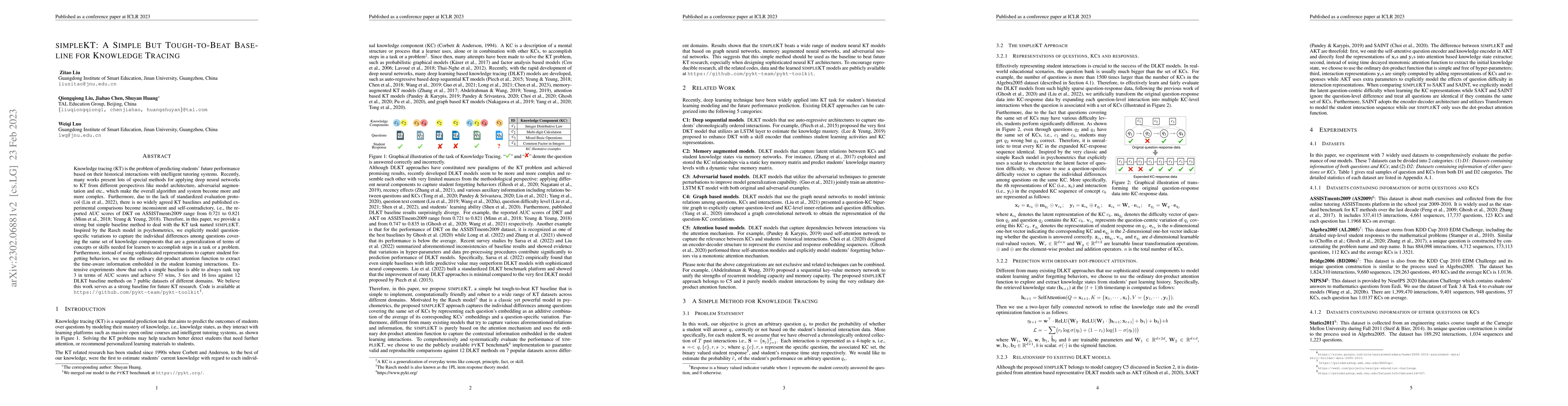 Thumbnail for simpleKT: A Simple But Tough-to-Beat Baseline for Knowledge Tracing