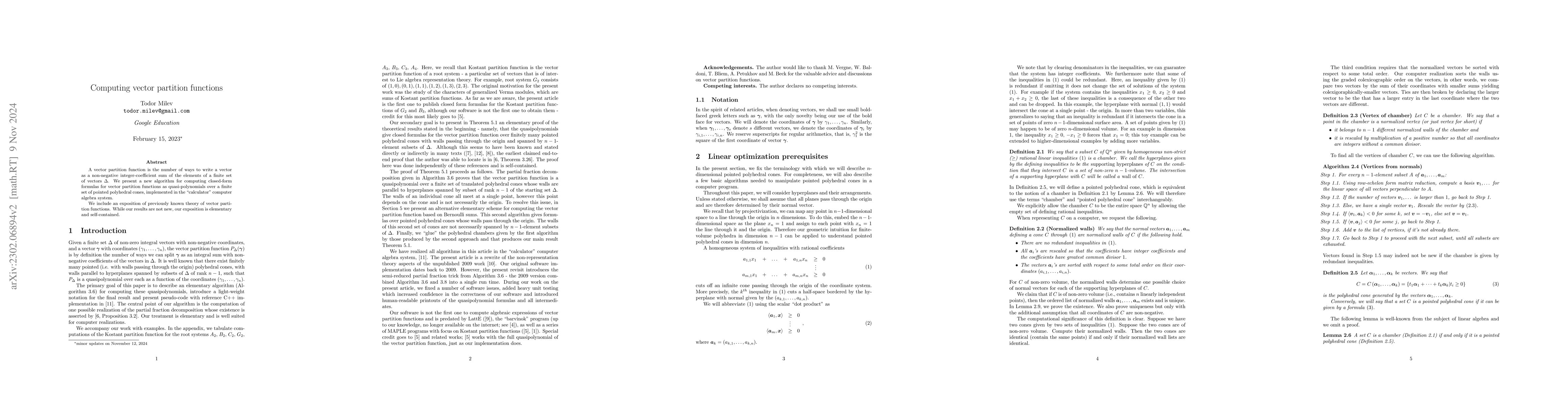 Thumbnail for Computing vector partition functions