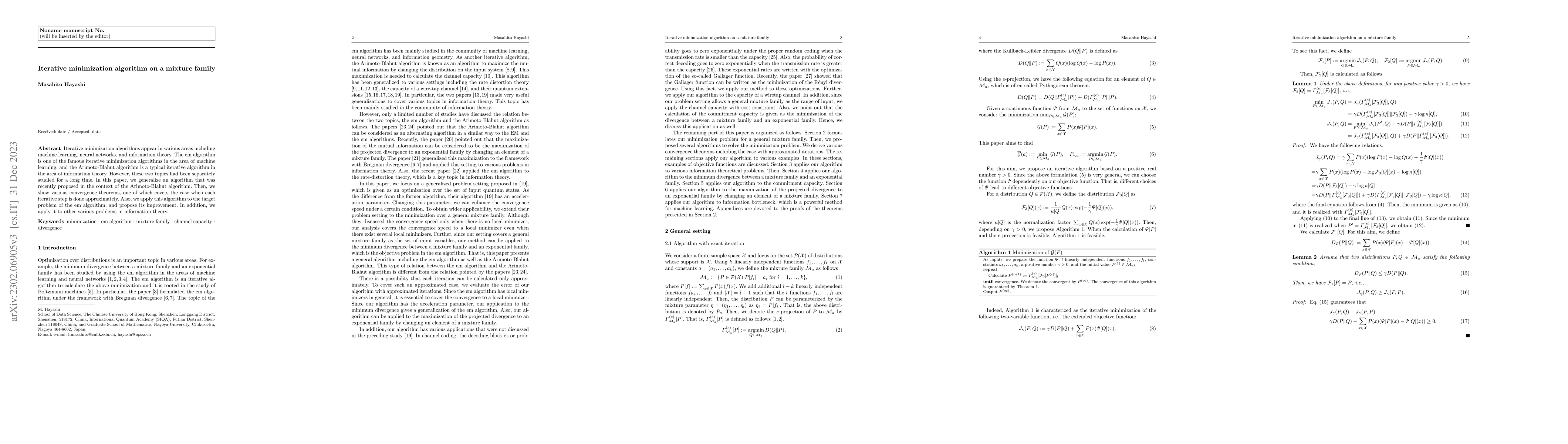 Thumbnail for Iterative minimization algorithm on a mixture family