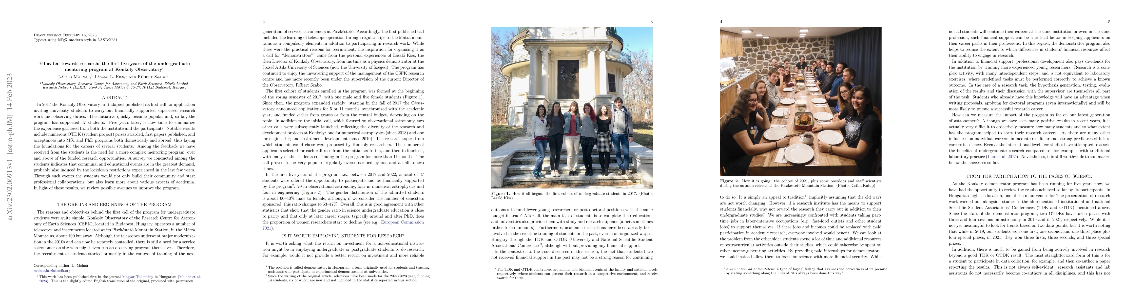 Thumbnail for Educated towards research: the first five years of the undergraduate
  mentoring program at Konkoly Observatory