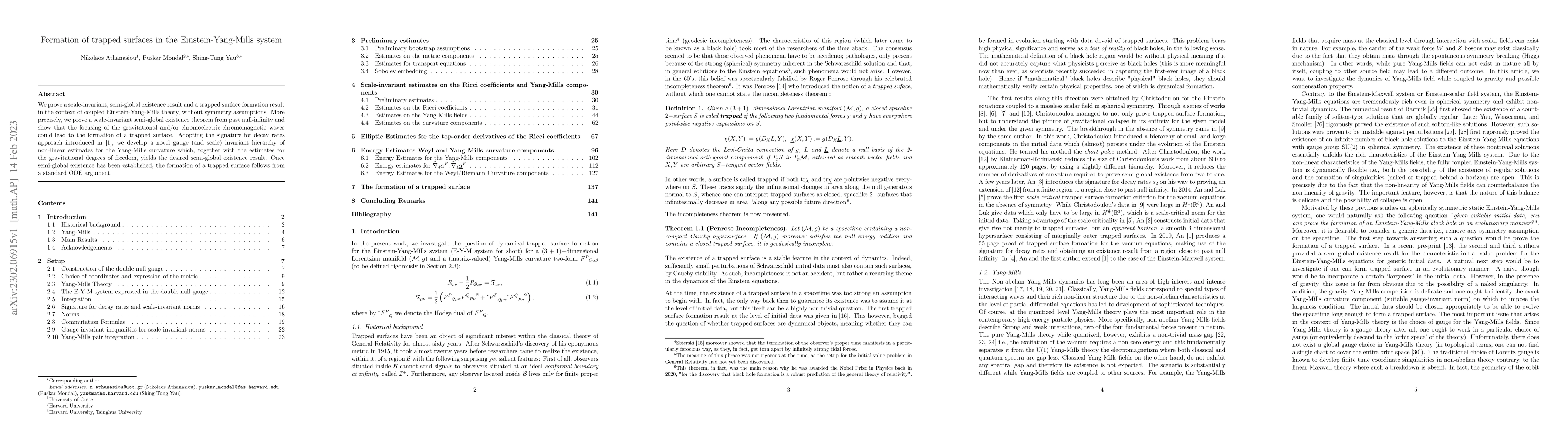 Thumbnail for Formation of trapped surfaces in the Einstein-Yang-Mills system