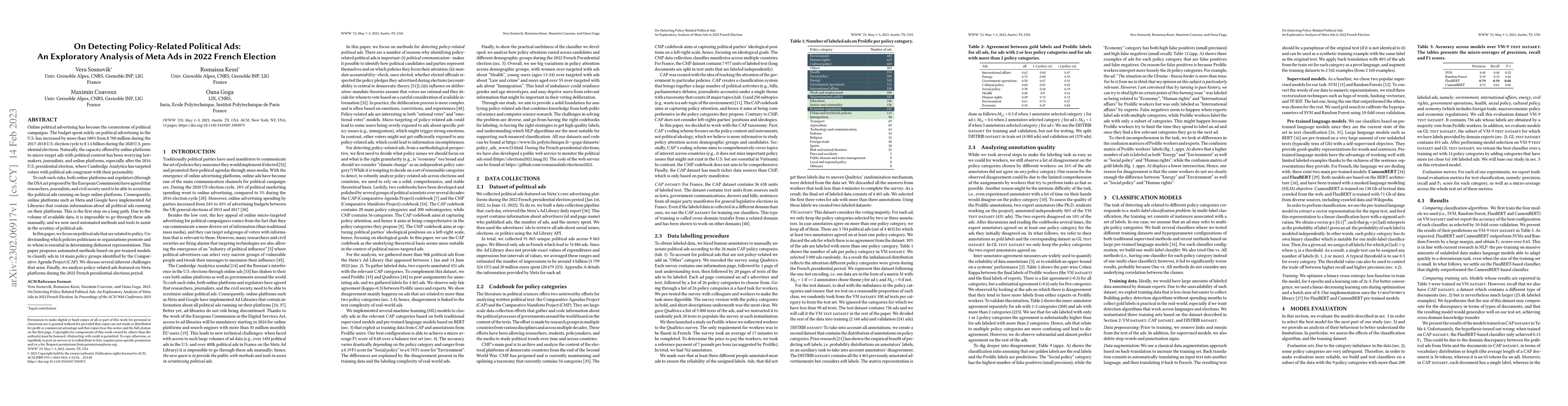 Thumbnail for On Detecting Policy-Related Political Ads: An Exploratory Analysis of
  Meta Ads in 2022 French Election
