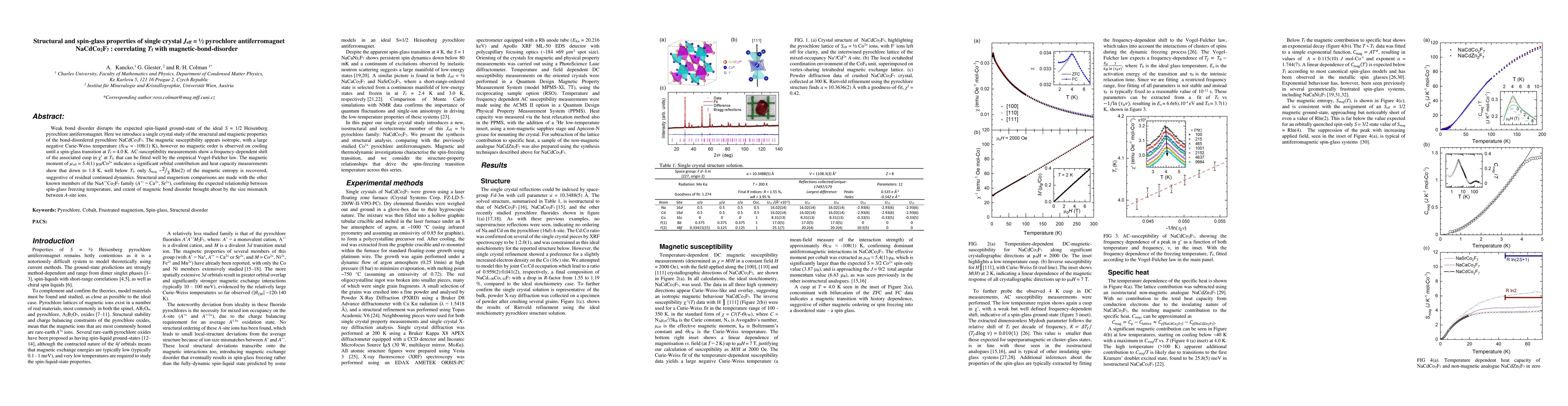 Thumbnail for Structural and spin-glass properties of single crystal $J_{eff}$ = 1/2
  pyrochlore antiferromagnet NaCdCo$_2$F$_7$ : correlating $T_f$ with
  magnetic-bond-disorder