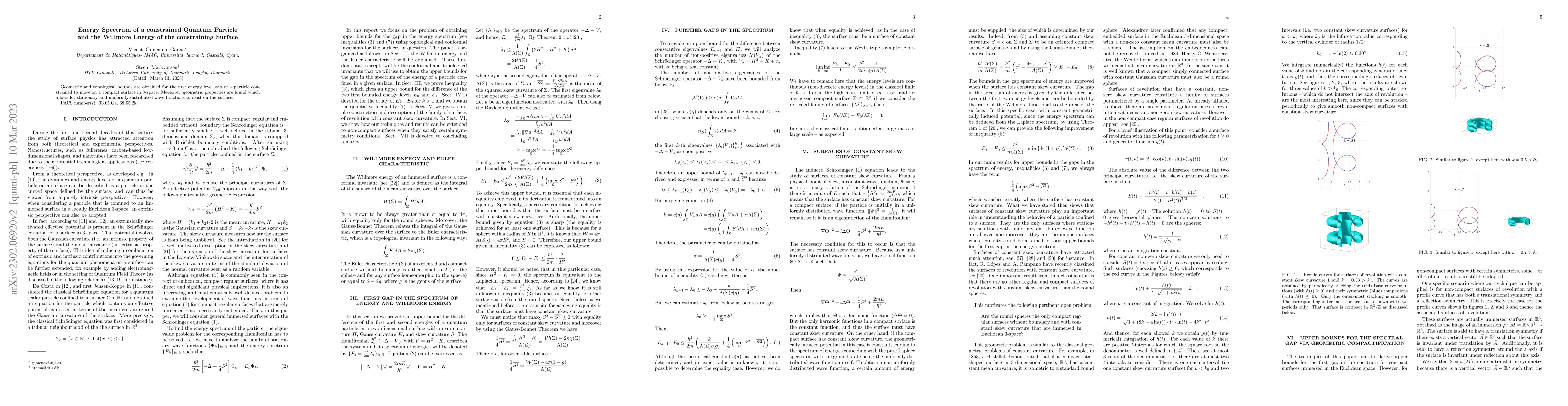 Thumbnail for Energy Spectrum of a constrained Quantum Particle and the Willmore
  Energy of the constraining Surface