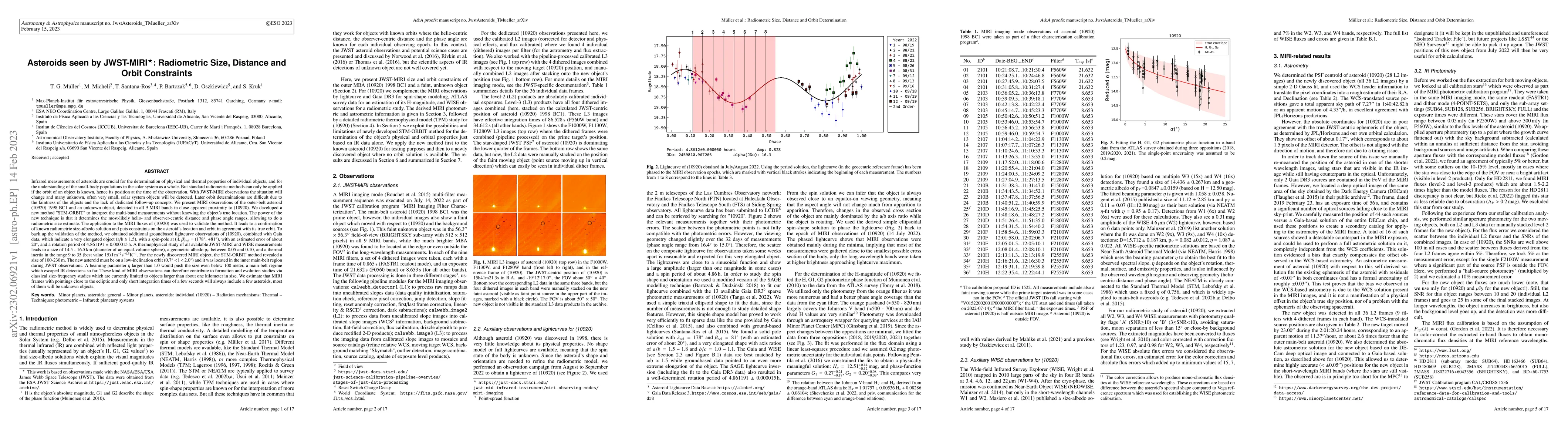 Thumbnail for Asteroids seen by JWST-MIRI: Radiometric Size, Distance and Orbit
  Constraints