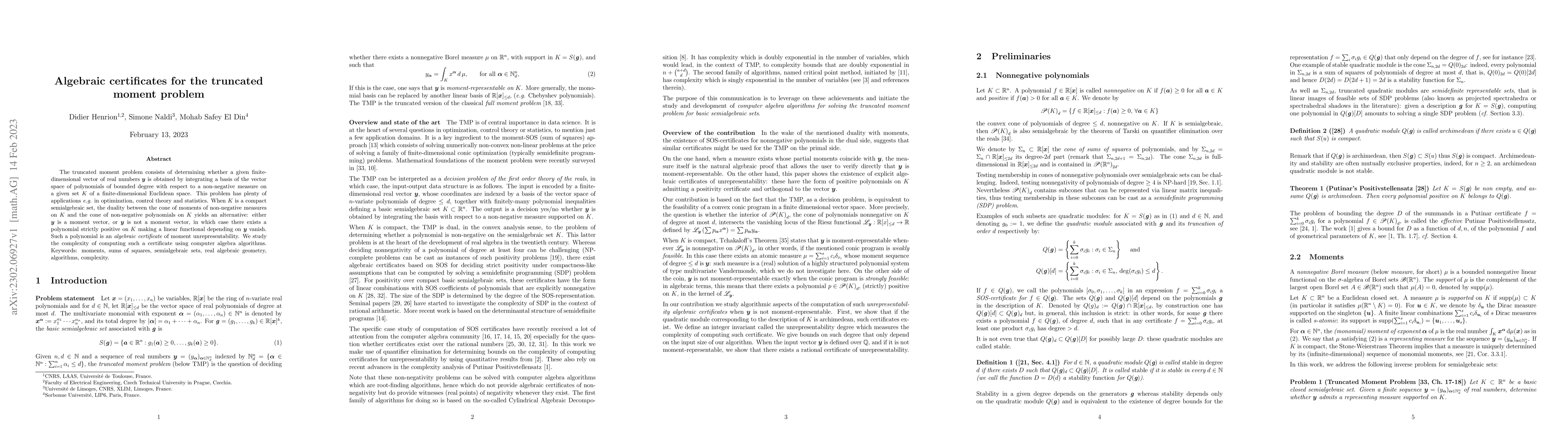 Thumbnail for Algebraic certificates for the truncated moment problem