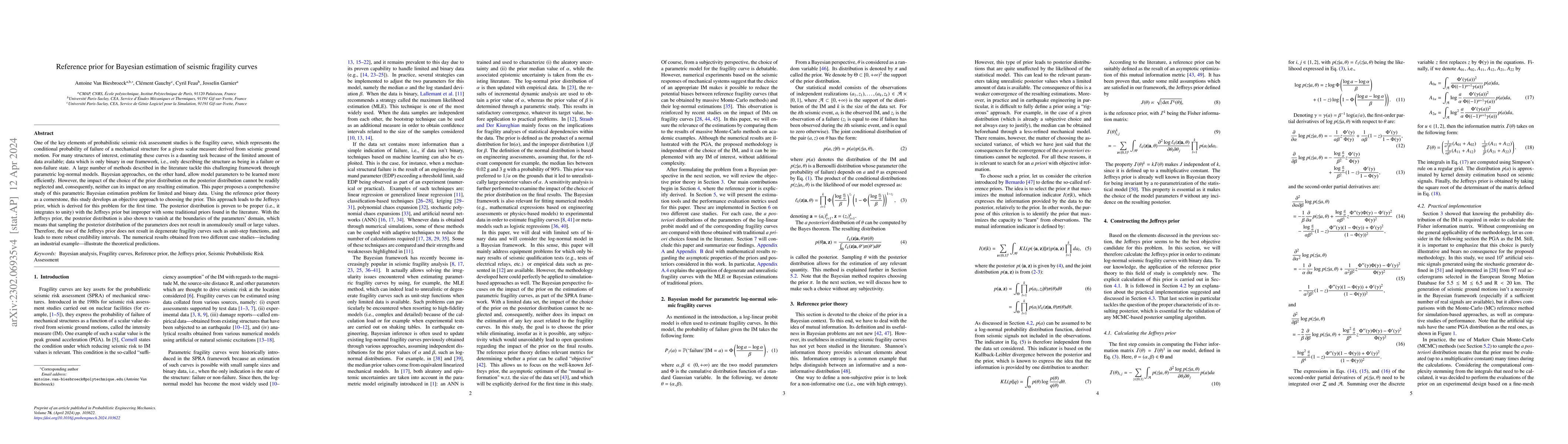 Thumbnail for Reference prior for Bayesian estimation of seismic fragility curves