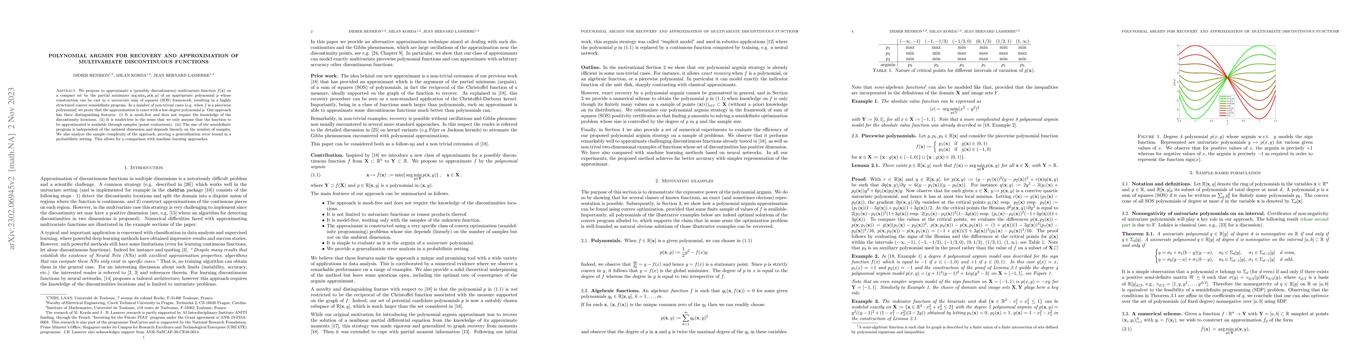 Thumbnail for Polynomial argmin for recovery and approximation of multivariate
  discontinuous functions